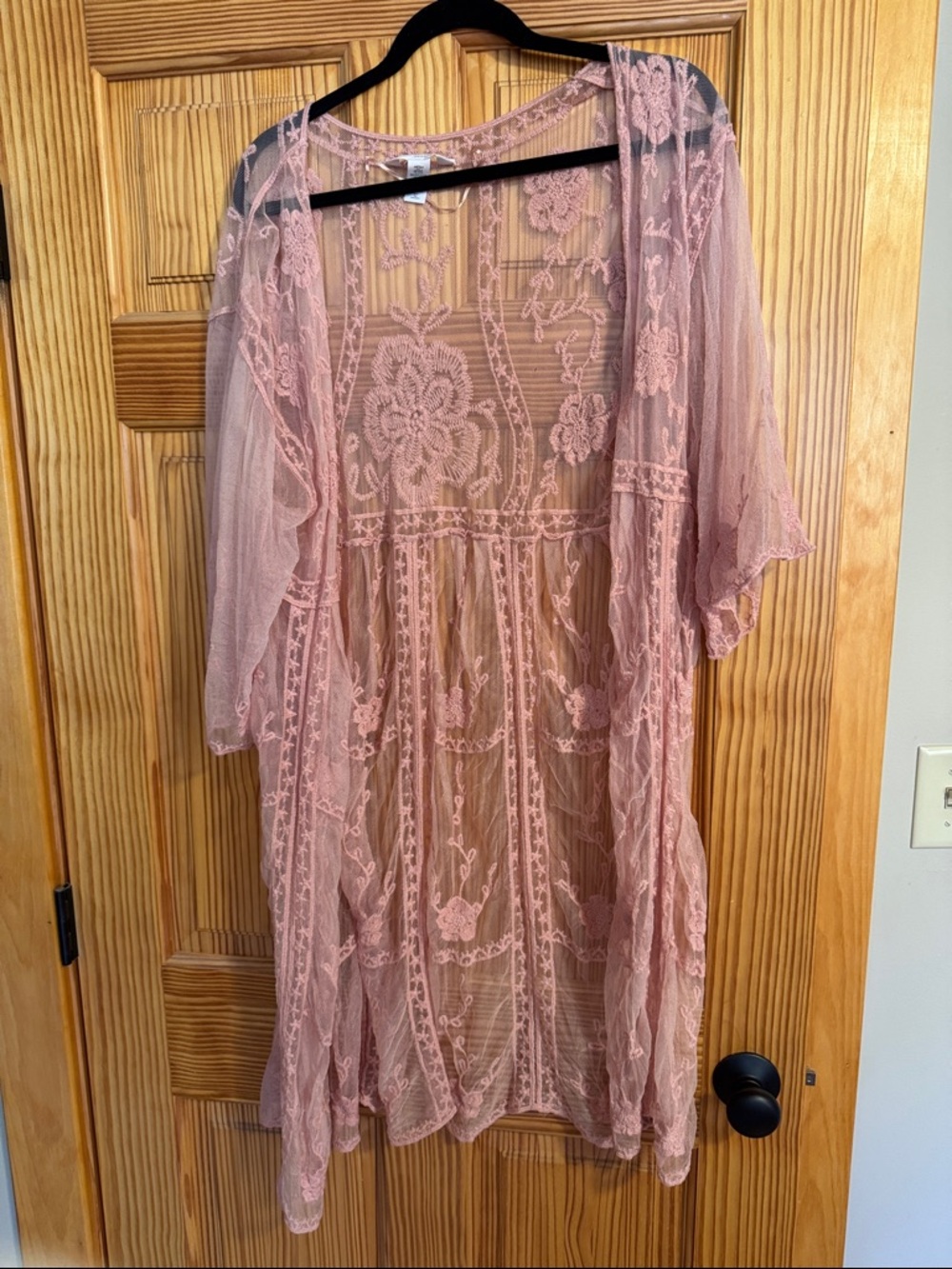 Sheer Embroidered Dusty Rose Kimono Duster